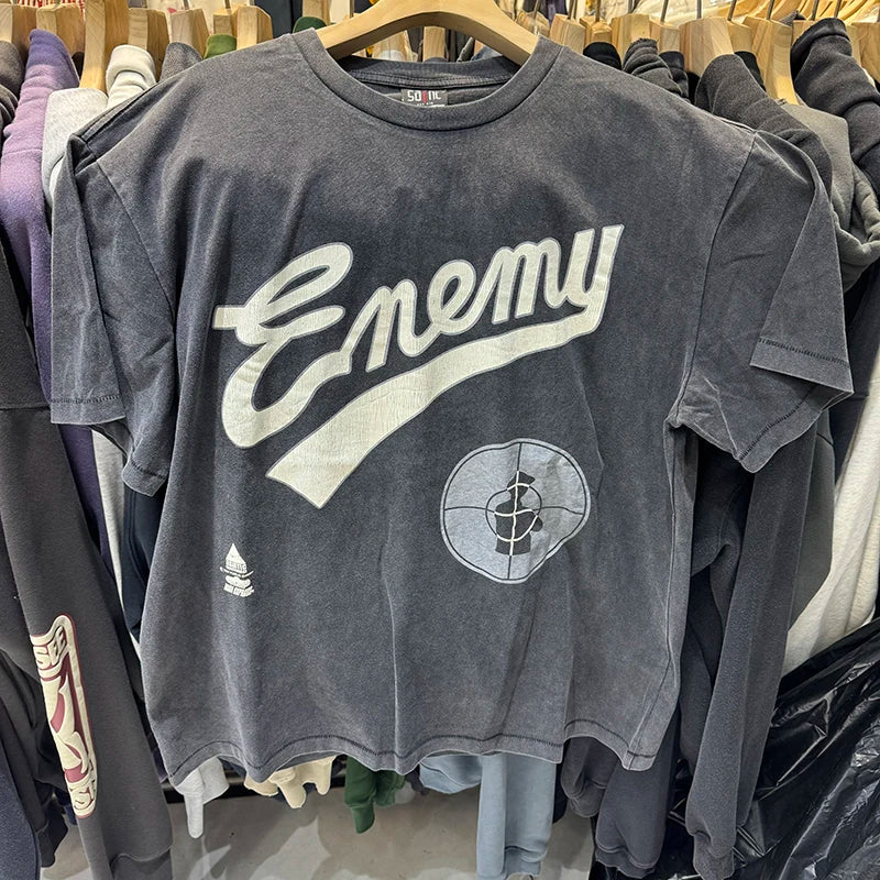 24fw Saint Retro Washed Public Enemy Graphic T Shirts High Street Casual Men Vintage Tees