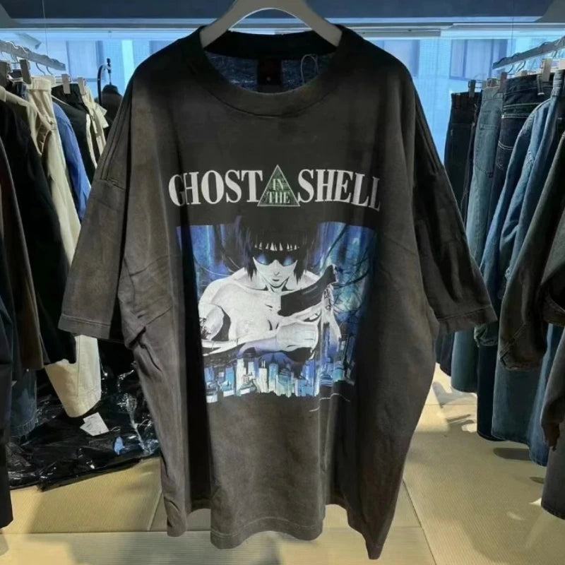 Street Fashion Saint Tears Washed Retro Vintage Short Sleeve High Quality Casual Cotton Oversized T Shirt