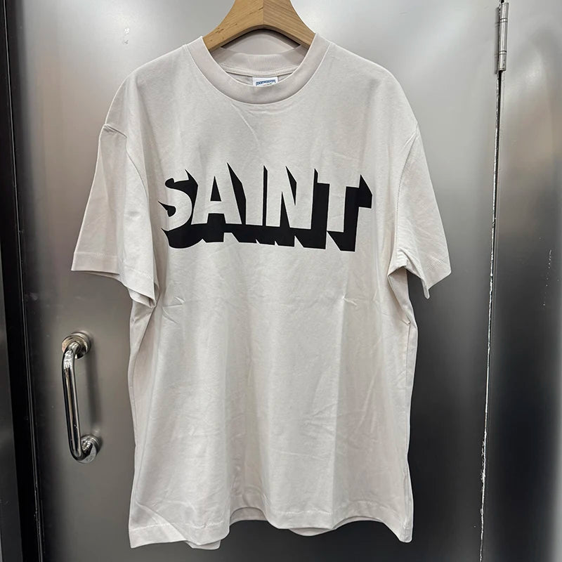 Simple Fashion Saint Letter Shadow Print Casual T Shirt Men Clothing