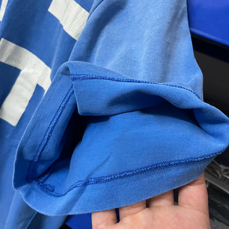 SAINT XXX STB Bandhnu Blue American Style High Street Crack Printing Vintage Mens T Shirts