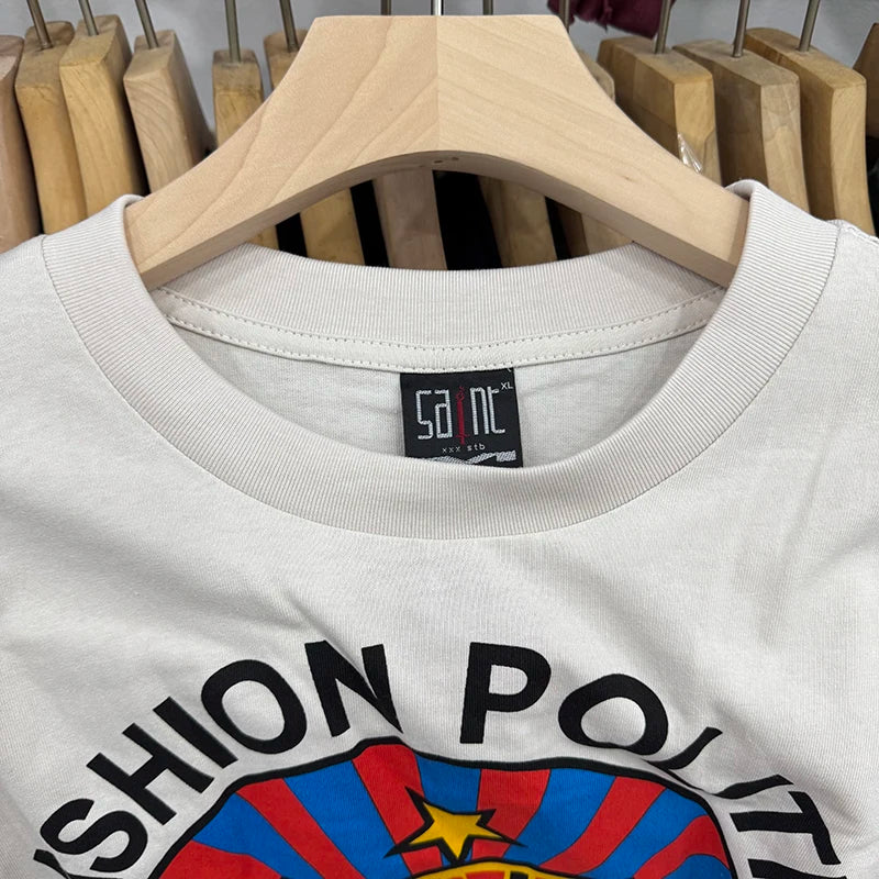 Washed White Saint Fashion Red Circular Printed Autumn Pure Cotton Long Sleeve Mens T Shirts