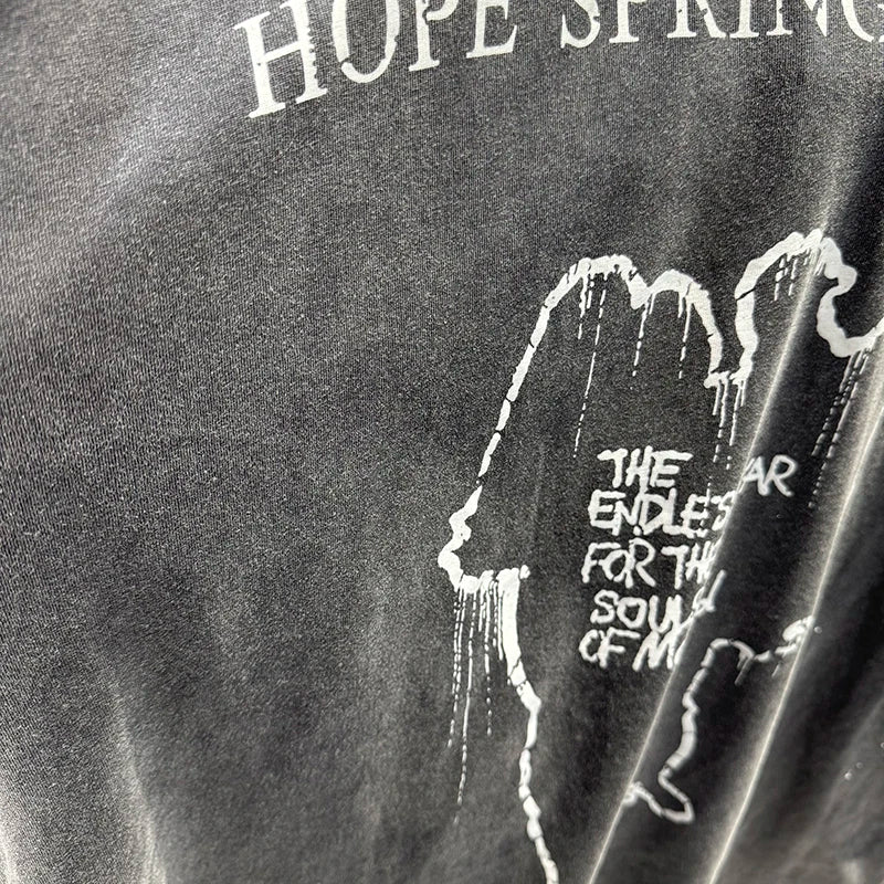 Harajuku Summer Saint Loose Round Neck HOPE SPRINGS Letter Print T Shirts for Men Streetwear