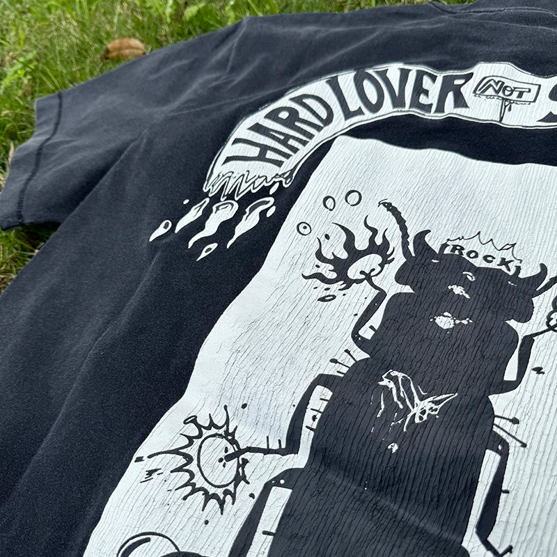 Street Fashion The Eternal Saint Letter Cartoon Skulls Print T Shirt for Men Summer Hip Hop Rap Loose Short Sleeve