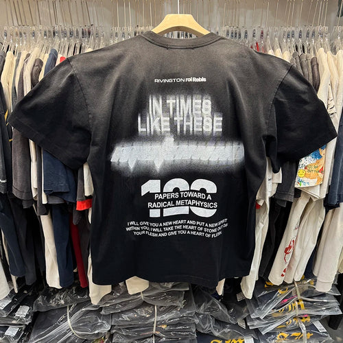 26ss RRR123 Round Neck CVA Wing Print Graphic T Shirts Trend Casual Washed Retro Short Sleeve