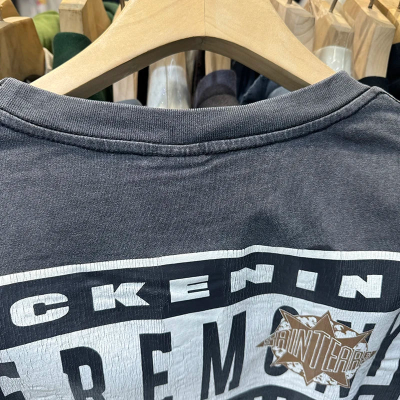 Street Fashion Saint Tears Washed Retro Vintage Short Sleeve High Quality Casual Cotton Oversized T Shirt