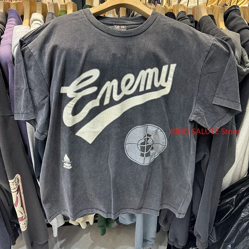 Streetwear Saint Retro Blue Gothic Graphic T Shirts High Quality Pure Cotton Short Sleeve