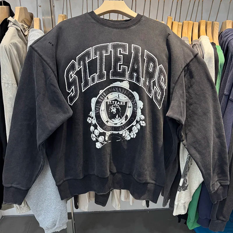 Cartoon Style Saint Round Neck Anime Female Warrior High Quality Sweatshirts White Men Streetwear