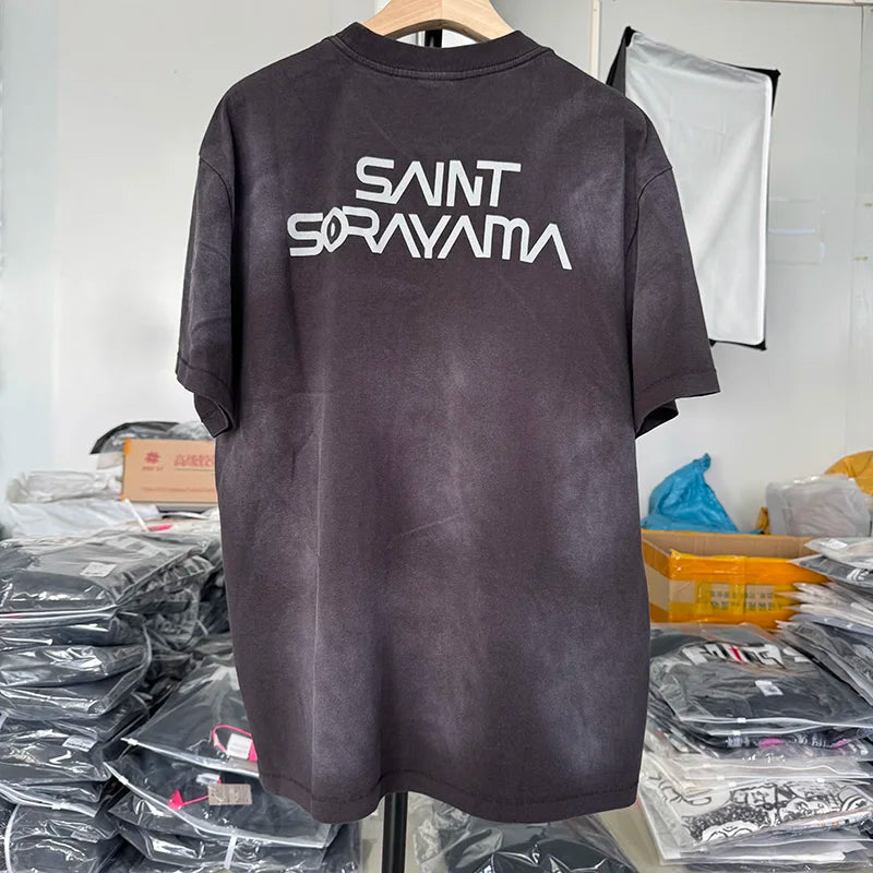 Co Branded Style Saint Round Neck Metal Dinosaur Graphic T-shirt Summer Harajuku Fashion Sorayama Short Sleeve