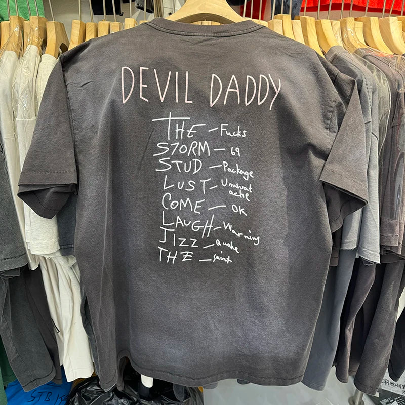 Saint Xxx Stb 25SS DEVIL DADDY Washed Distressed Oversized T Shirt Hip Hop Street Fashion