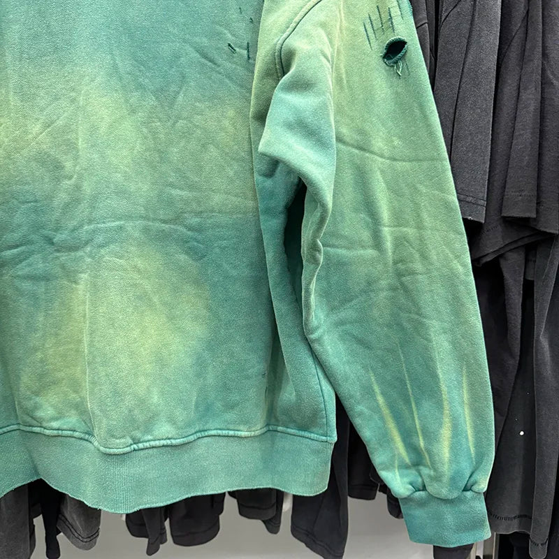 Retro Green Saint American Style Hole Men Women Hoodies Casual Fashion Zipper Winter Coat