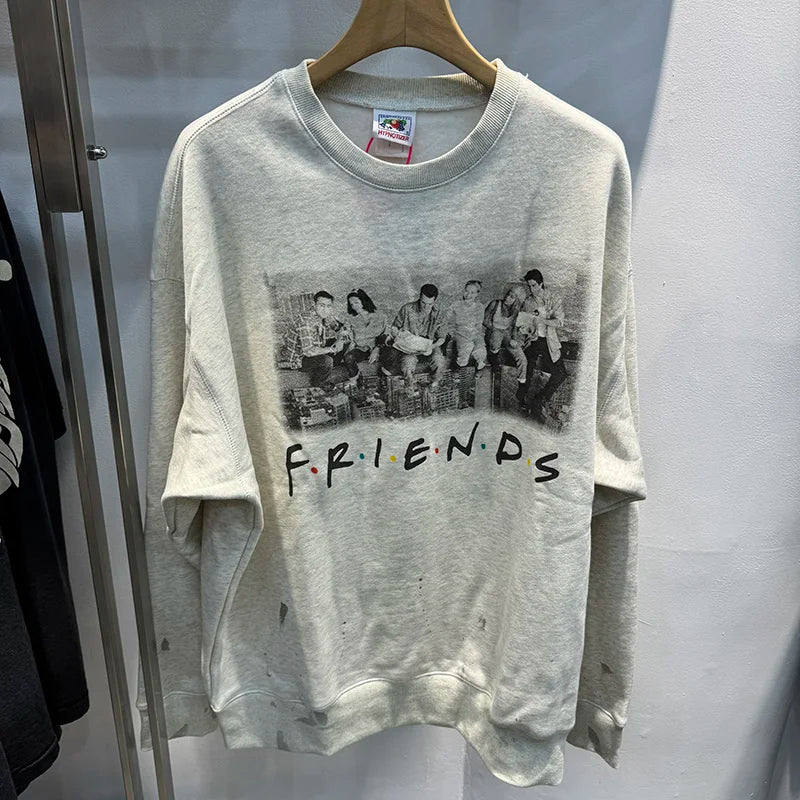 Harajuku Saint FRIENDS Portrait Printed Retro Sweatshirt Casual Fashion Pullover Men