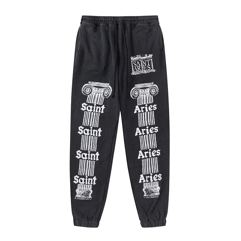 Saint Xxx Stb CREW SWT IT'S Letter Crack Washed Mens Pants Streetwear