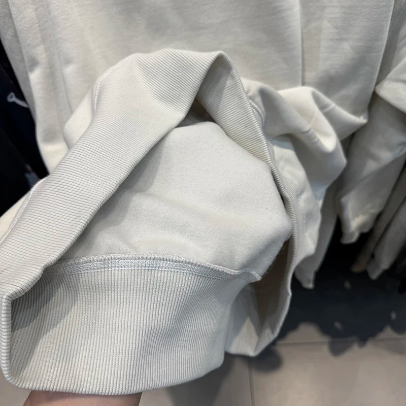 Beige Saint Crewneck for Men Bottle Cap Printed Sweatshirt Crack Retro Hole Winter Thick Trend Tops