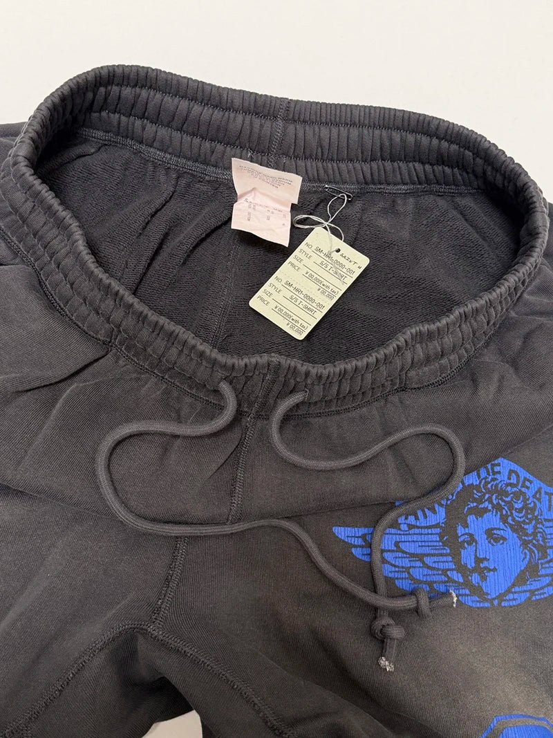 Best Quality Saint Washed Blue Letter Angel Rebirth Sweatpants Men Streetwear