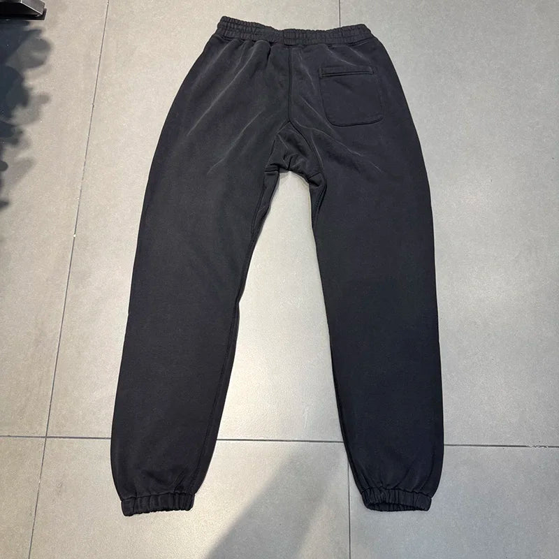 Retro Fashion Saint Letter Print Drawstring Loose Casual Pants Solid Color Knitted Sports Pants Men Clothing