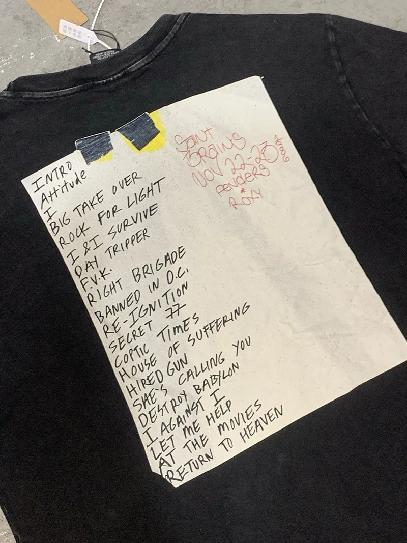 Splashed Ink Saint Crewneck Letter Print RIGHT BRIGADE Vintage T Shirt Casual Fashion Cotton Summer Short Sleeve