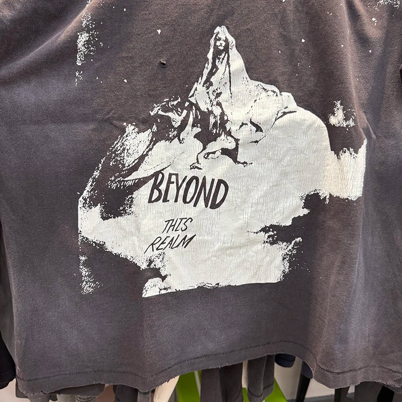 25AW Saint Youth Cracked Portrait Print American Retro Graphic T Shirts Harajuku Letter Long Sleeve Streetwear Men