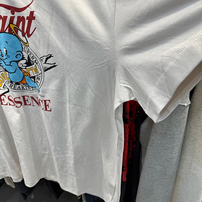 Vintage Cartoon Read Baby Graphic T Shirts High Street Casual Cotton Summer Men Saint Fashion Short Sleeve