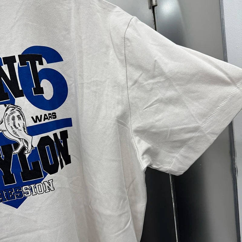 Best Quality American Retro Blue Dog Print Saint Men T Shirt Hip Hop Street Fashion Summer Tops