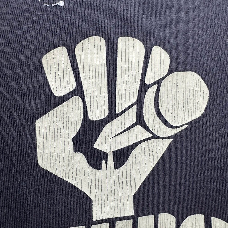 Retro Grey Saint Pure Cotton Cross-shaped Fist Microphone Pattern Print Men T Shirt