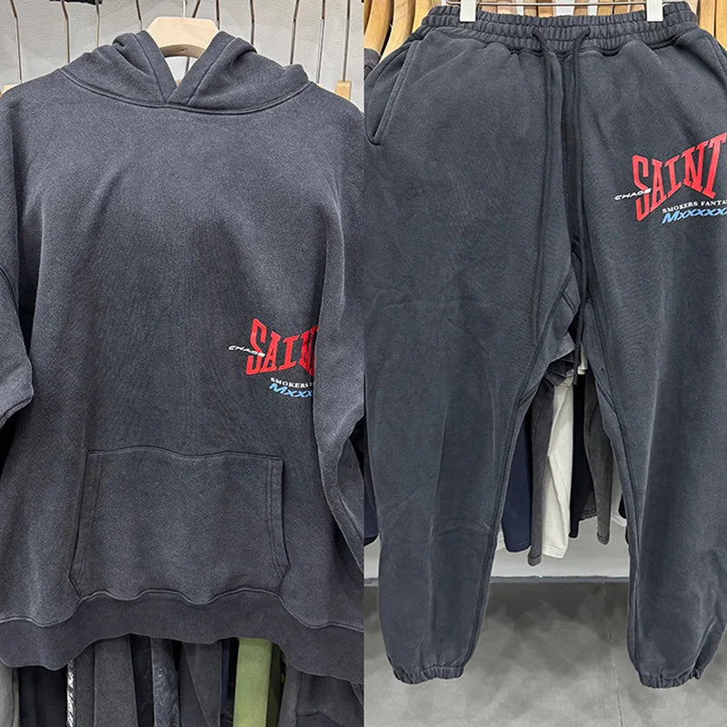 High Quality Saint Winter Cotton SMOKERS FANTASY Letter Printed Washed Vintage Casual Hoodies Men