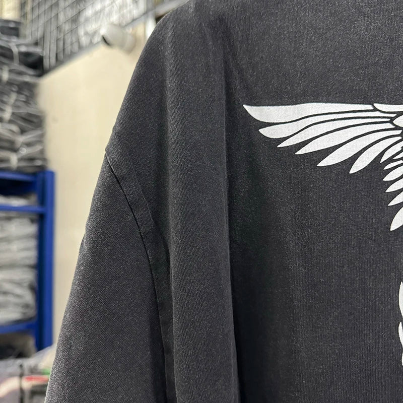 Street Fashion SAINT X NEIGHBORHOOD Summer Short Sleeve Motorcycle Printed Men's T-shirt Loose Wash Dilapidated