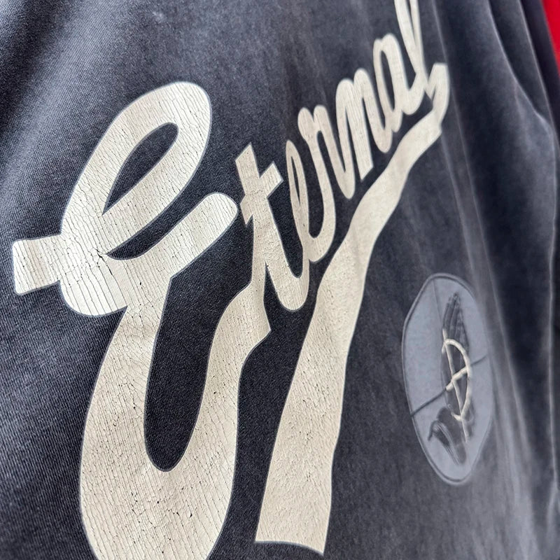 Vintage Saint Prayer Printed Graphic T Shirts High Street Casual Men Women Loose Fashion Long Sleeve