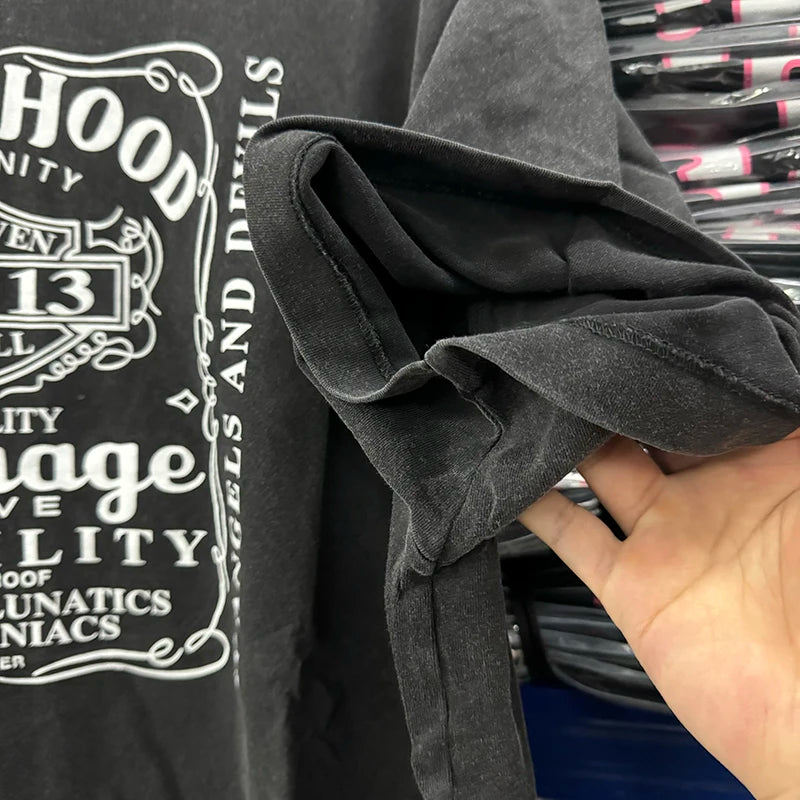 Street Fashion SAINT X NEIGHBORHOOD Summer Short Sleeve Motorcycle Printed Men's T-shirt Loose Wash Dilapidated