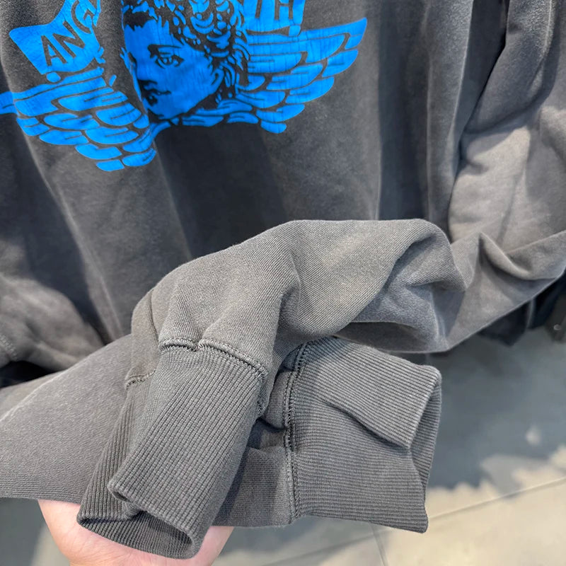Harajuku Saint Thicken Angel Print Series Hoodies for Men Loose High Quality Vintage Autumn Winter Tops