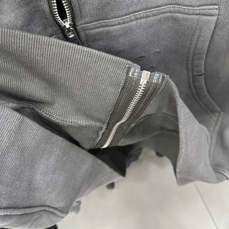 Solid Saint Zipper Hoodies Retro High Quality Washed Damage Style Popular Fashion Winter Coat