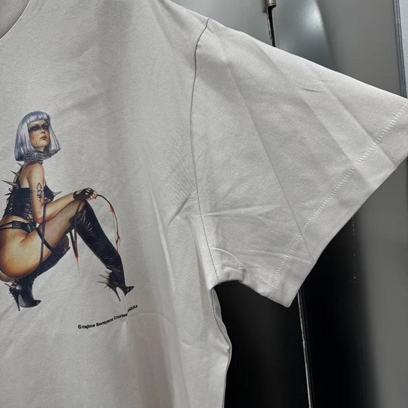 FW25 Saint Retro Round Neck Digital Print Sexy Girl Oversized T Shirt Harajuku High Quality Fashion Men Women Tops