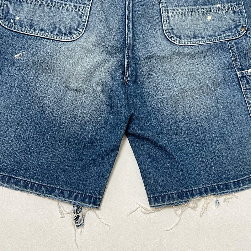 25ss Summer New Saint Washed Splash-ink Shorts for Men High Street Fashion Tassel Style Jeans Best Quality