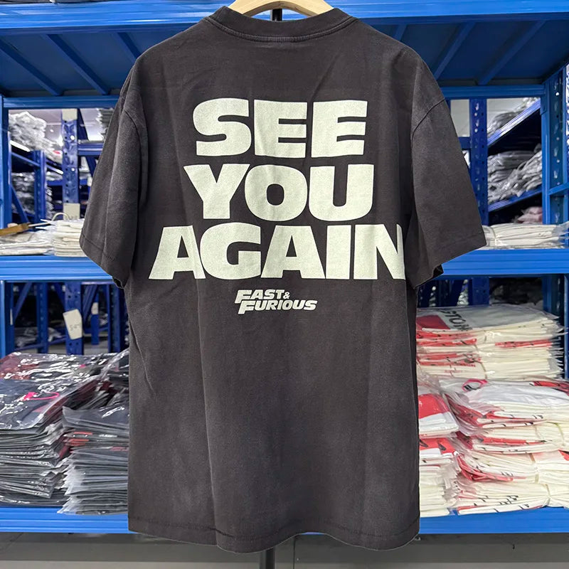 Washed Retro Film Pattern Print High Street Saint Oversized T Shirt Summer Men Casual Fashion Short Sleeve