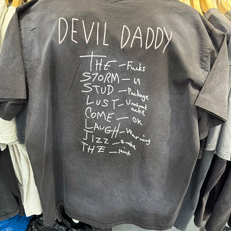 Saint Xxx Stb 25SS DEVIL DADDY Washed Distressed Oversized T Shirt Hip Hop Street Fashion