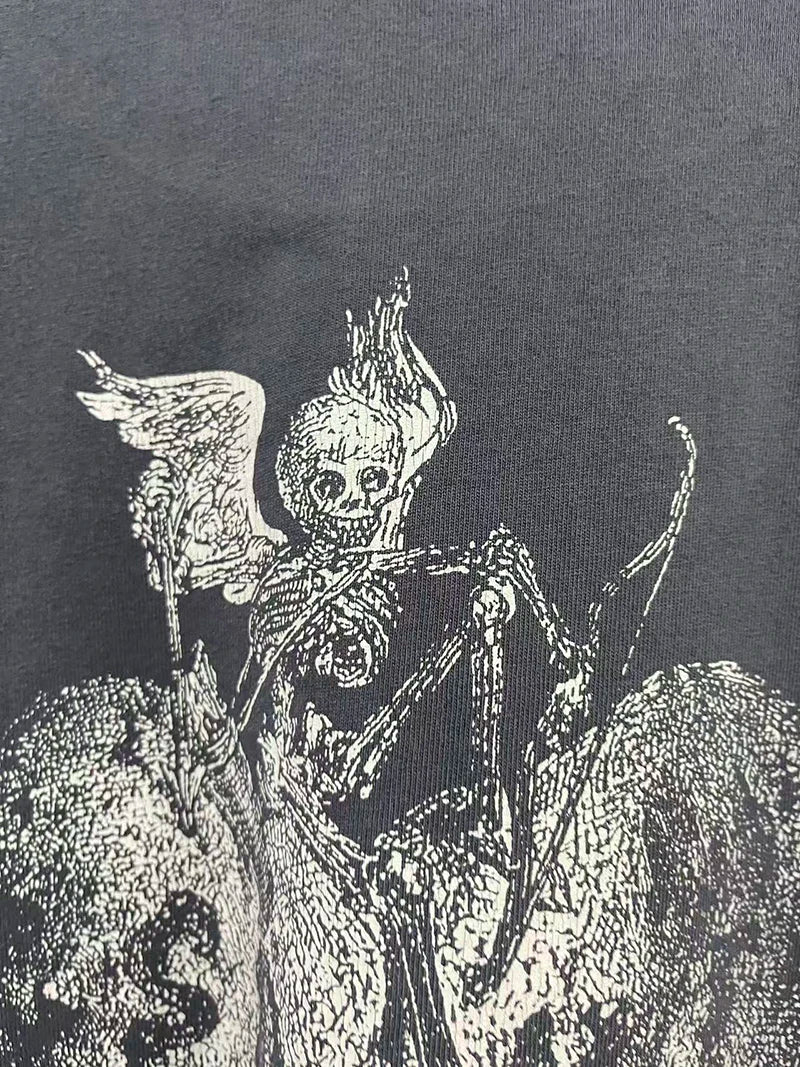 Street Fashion Saint Cotton Summer Plain Knit American Retro Short Sleeve Heart-shaped Print Skeleton T Shirts