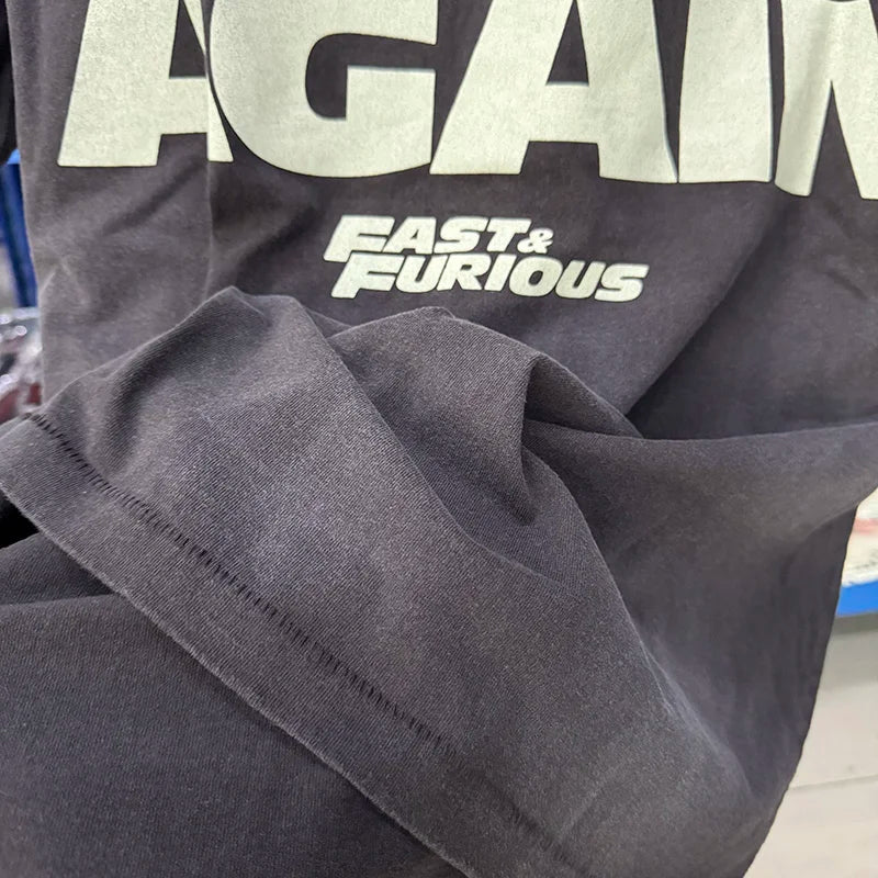 Washed Retro Film Pattern Print High Street Saint Oversized T Shirt Summer Men Casual Fashion Short Sleeve