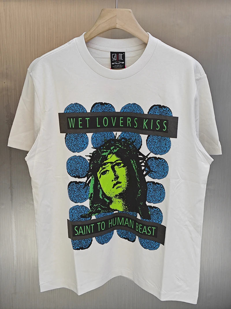 VTG Nine Toothed Nail Round Neck Oversized T Shirt Men High Street Casual Summer Cotton Saint Fashion Short Sleeve