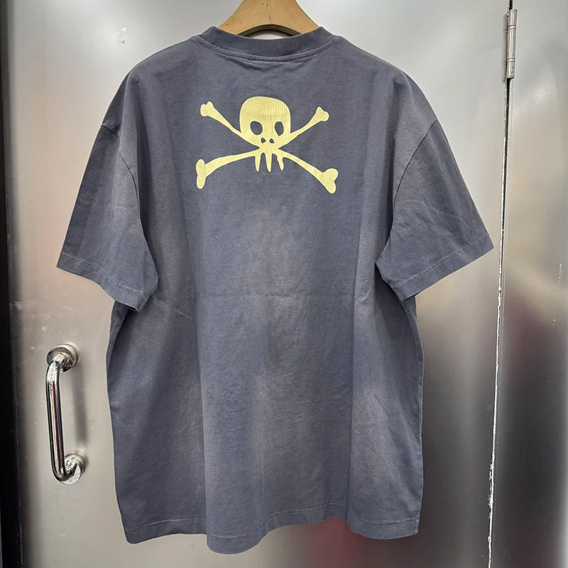 SAINT PATOROL Vintage Round Neck Oversized T Shirt Car Printed Skulls Logo High Street Casual Men Women Short Sleeve Streetwear