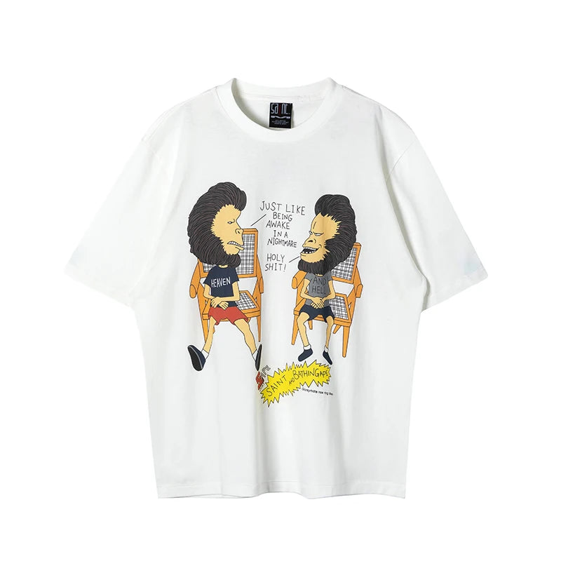 White Series Saint Portrait Letter Pattern Printed Short Sleeve American Casual Loose Men Women 1:1 Pure Cotton T-shirt