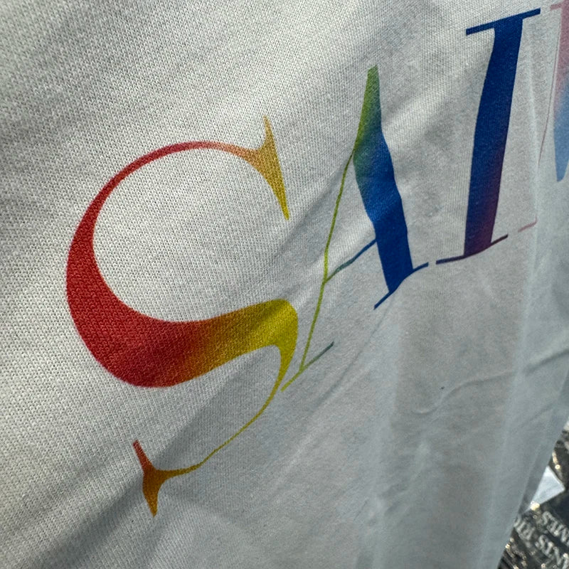 Rainbow Saint Letter Print Casual Men White T Shirt Pure Cotton Summer Tops