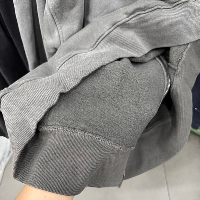 Solid Saint Zipper Hoodies Retro High Quality Washed Damage Style Popular Fashion Winter Coat