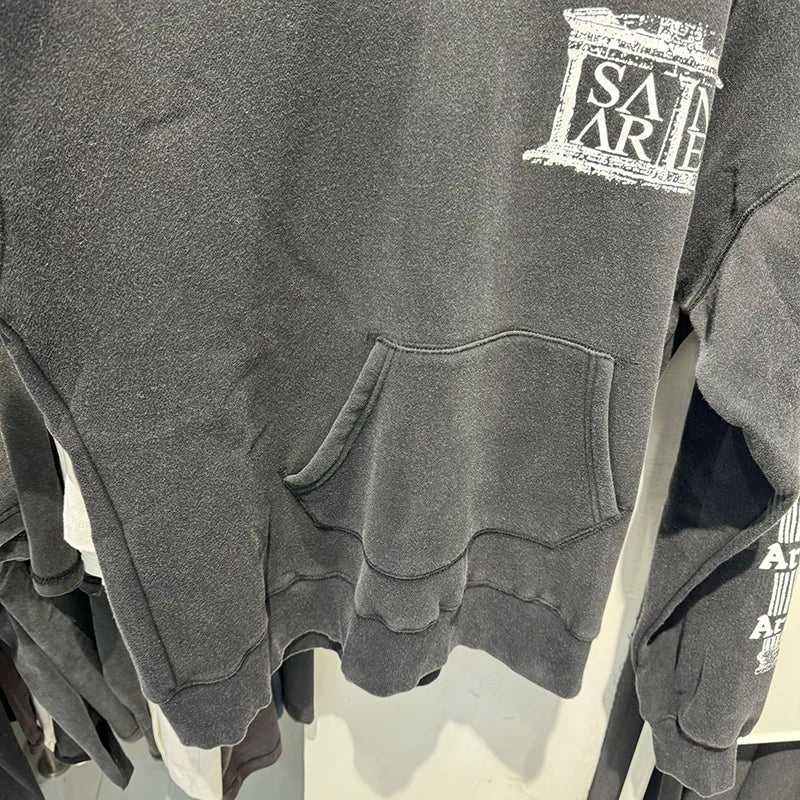 Saint Aries Retro Washed Hoodies High Street Casual Loose Men Sweatshirt Harajuku