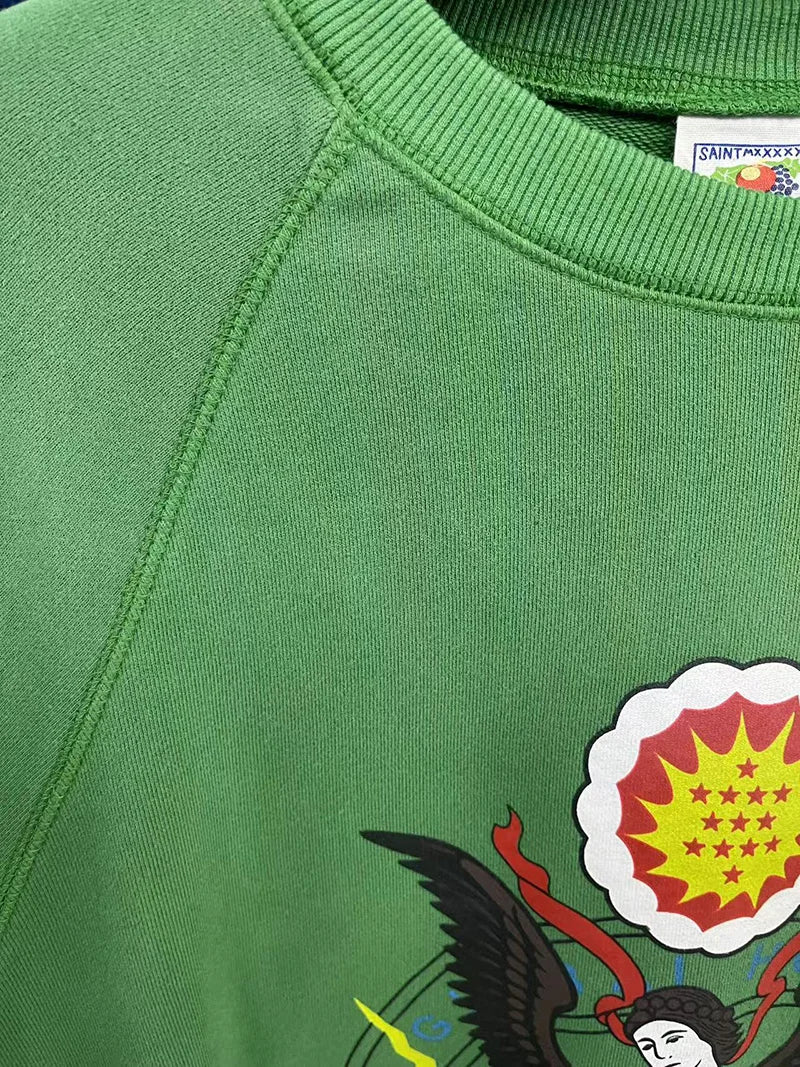 Green Saint Libra Goddess Print Oversized Round Neck Sweatshirts