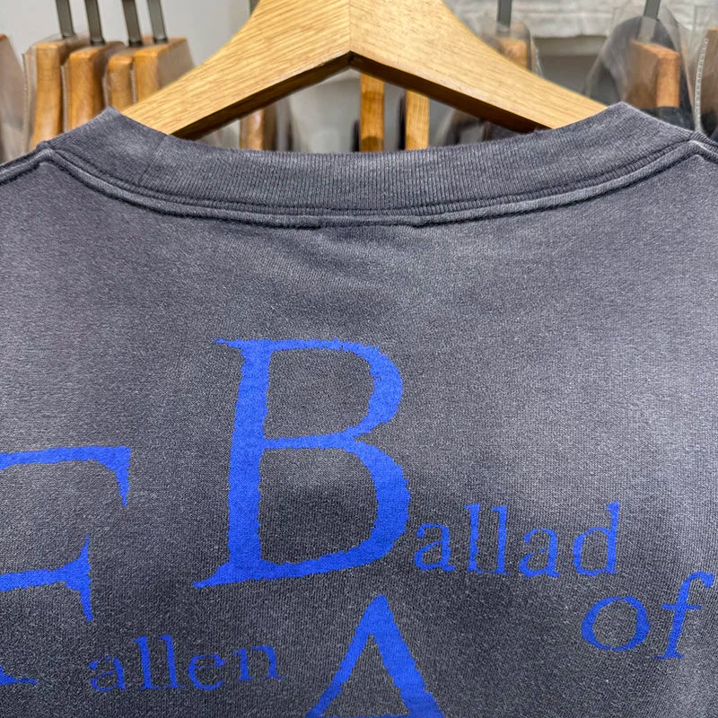 Harajuku Cool Print Saint Fashion Cartoon Characters Graphic T Shirts Washed Retro Men Women 1:1 Summer Short Sleeve