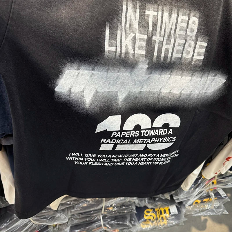 26ss RRR123 Round Neck CVA Wing Print Graphic T Shirts Trend Casual Washed Retro Short Sleeve