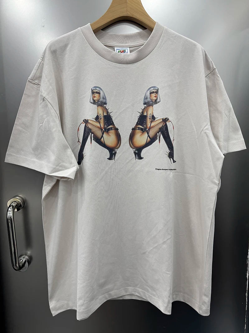 FW25 Saint Retro Round Neck Digital Print Sexy Girl Oversized T Shirt Harajuku High Quality Fashion Men Women Tops
