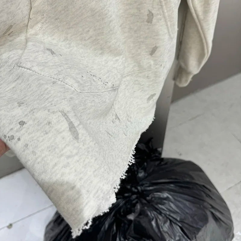 Fashion Saint Loose Graffiti Retro Washed Distressed Red Heart-shaped Print Hoodie Streetwear Men