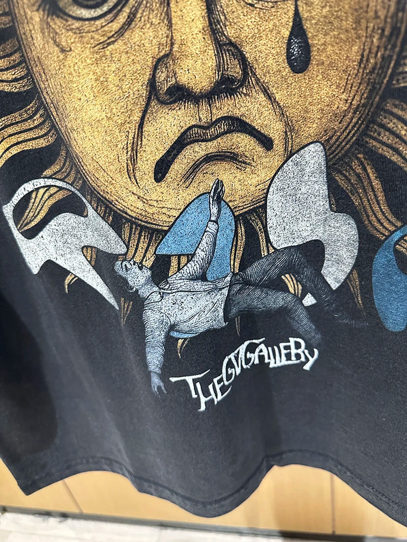 Vintage Bieber Sun Print Hip Hop Graphic T Shirts High Street Casual Cotton Men Summer Tee