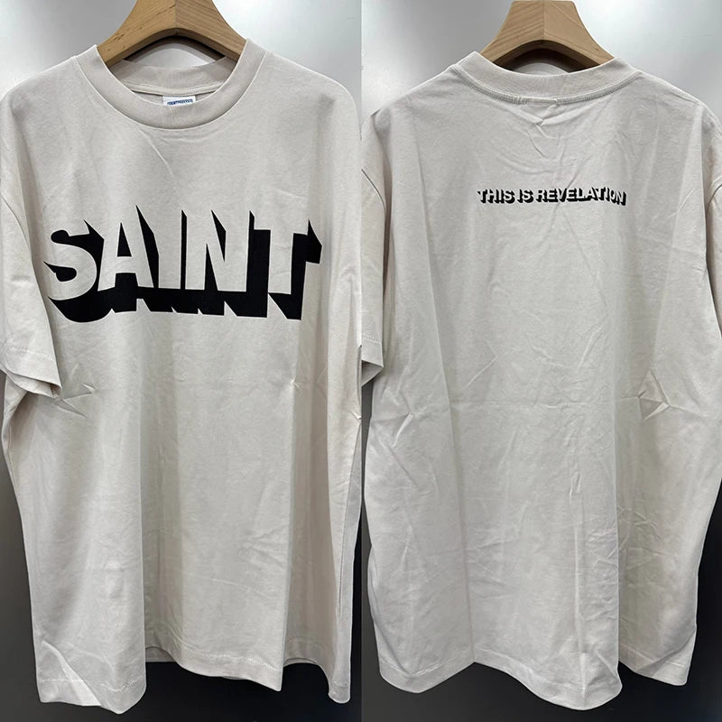 Simple Fashion Saint Letter Shadow Print Casual T Shirt Men Clothing