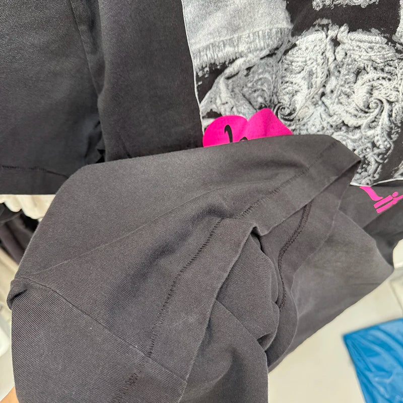 Washed Saint Letter Series Pink Print Skulls Graphic T Shirts High Street Casual Men Women Summer Tops